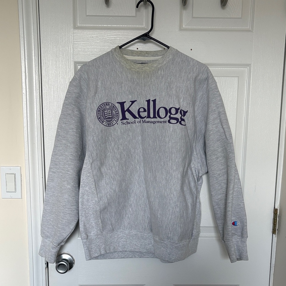Champion Gray Crewneck Sweater with Northwestern Kellogg graphic